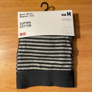 Uniqlo Men Supima Cotton Boxer Briefs Regular Rise Black & Grey Medium - NWT